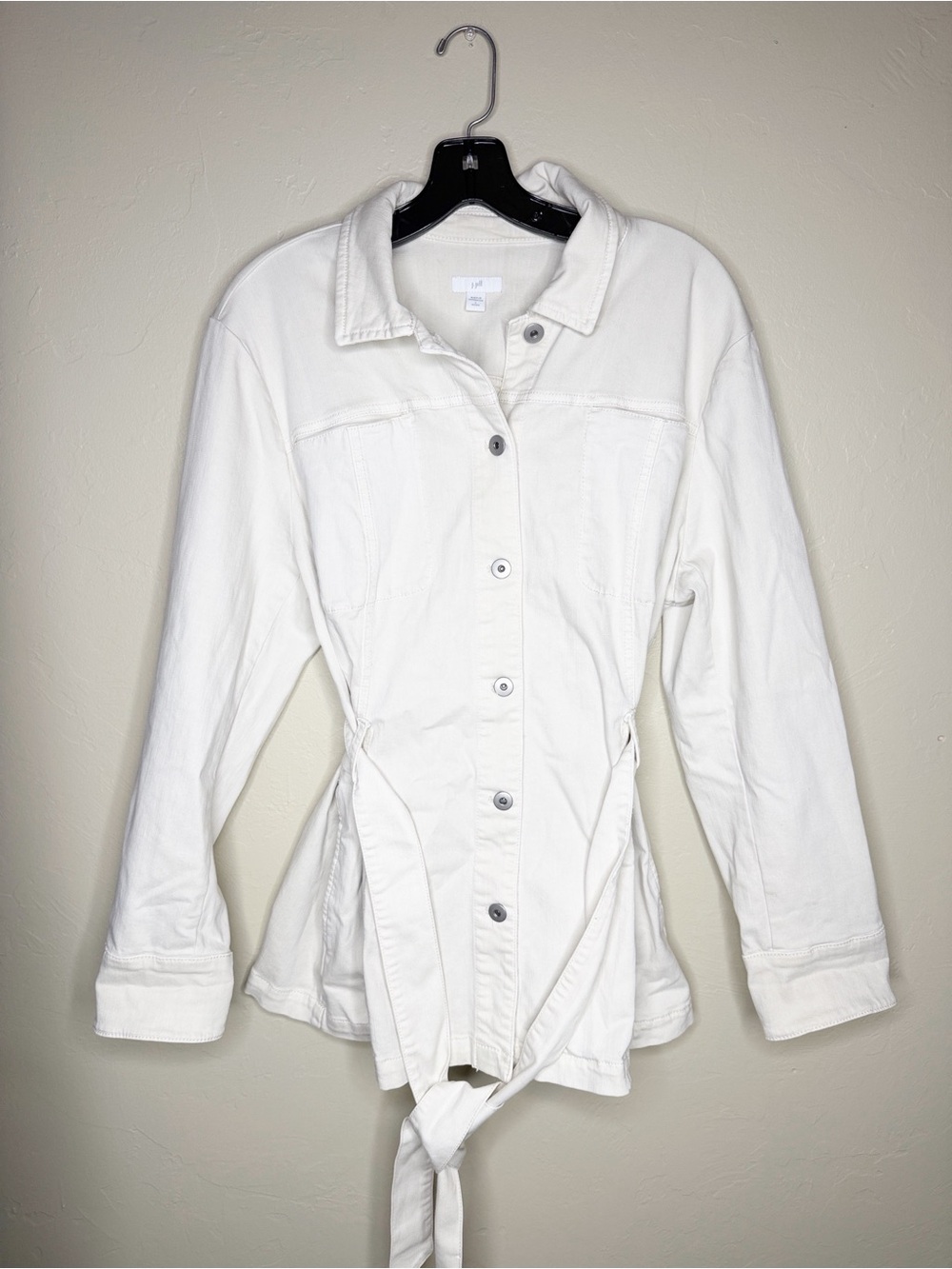 J. Jill Cotton Seamed Denim Utility Jacket White Tan Medium